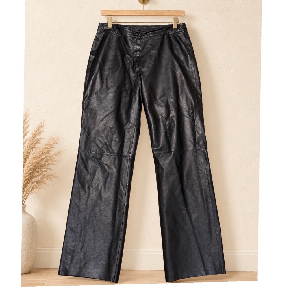 Classiques Entier Leather Pants Womens 14 Black Wide Leg High Rise Quiet Luxury